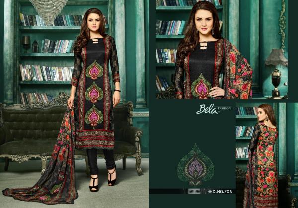 Bela Eminent Designer Printed Velvet Satin Dress Materials